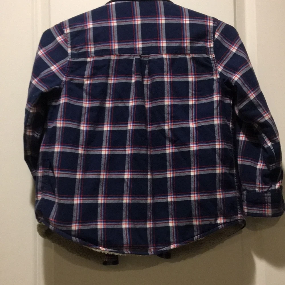Cat & Jack plaid button down shacket jacket fleece lined comfy/cozy kids S (6/7)